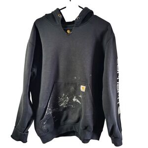 Carhartt Original Fit Black Hoodie Size M Workwear Paint Splatter Grunge Skater